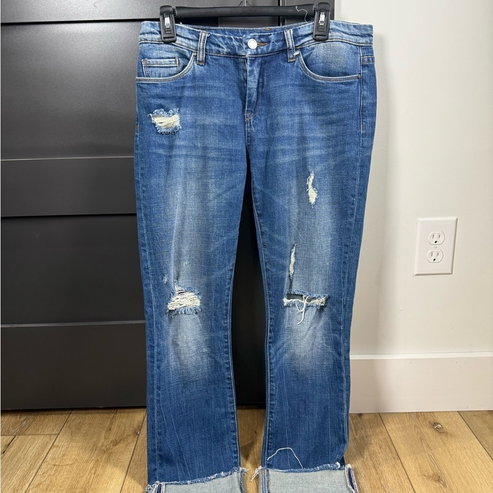 Blank NYC Distressed Deep Cuff Straight Jeans Size 28